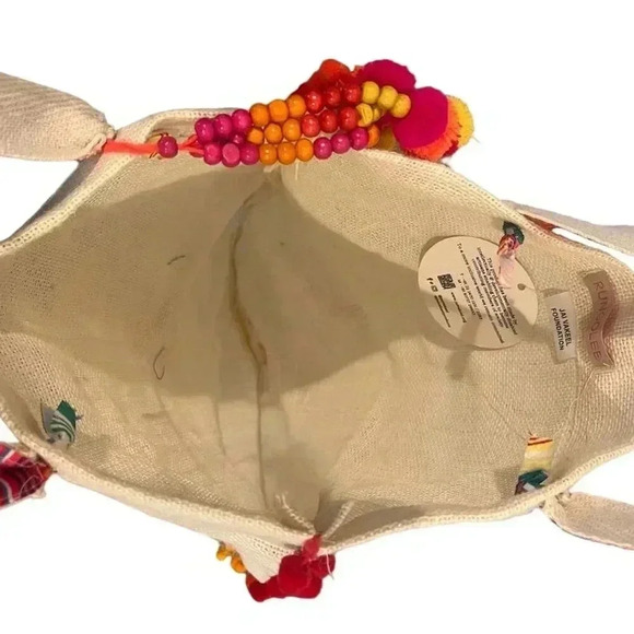 NWT Rungolee Women's Pom Pom Bag Pink Multi Canvas Tote Bag - Picture 7 of 12